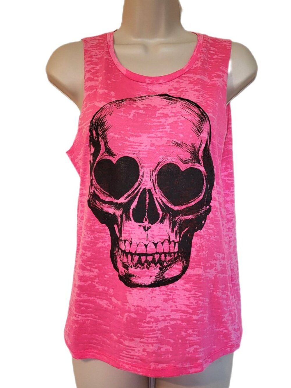 STREETWEAR SOCIETY Women's Pink Skull with Heart Eyes Tank Top Size Large